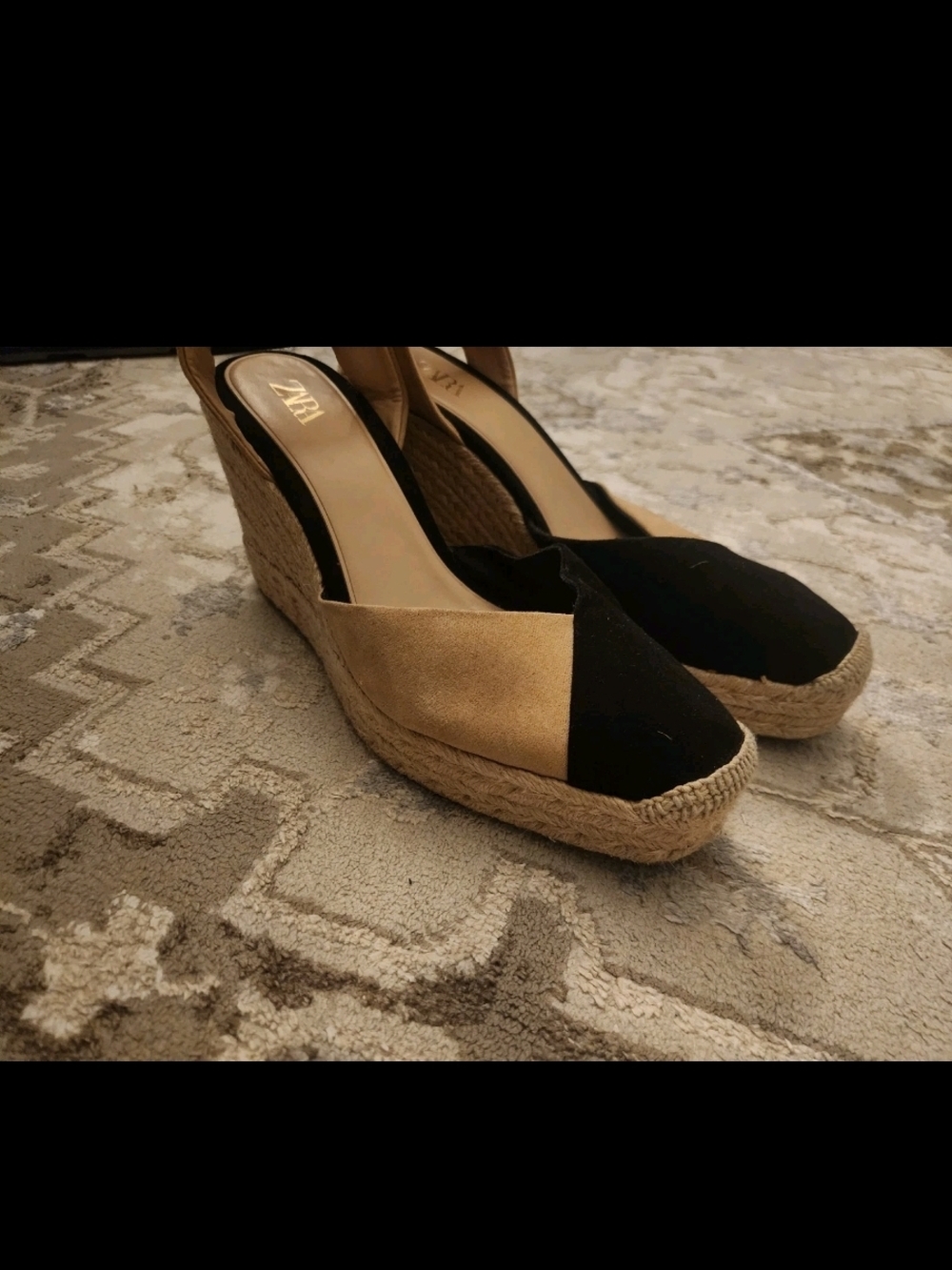 Espadrille Wedge Slingback - Black & Tan